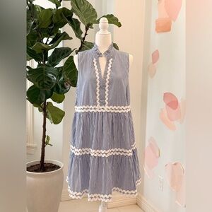 Blue and White Striped Sleeveless Dress